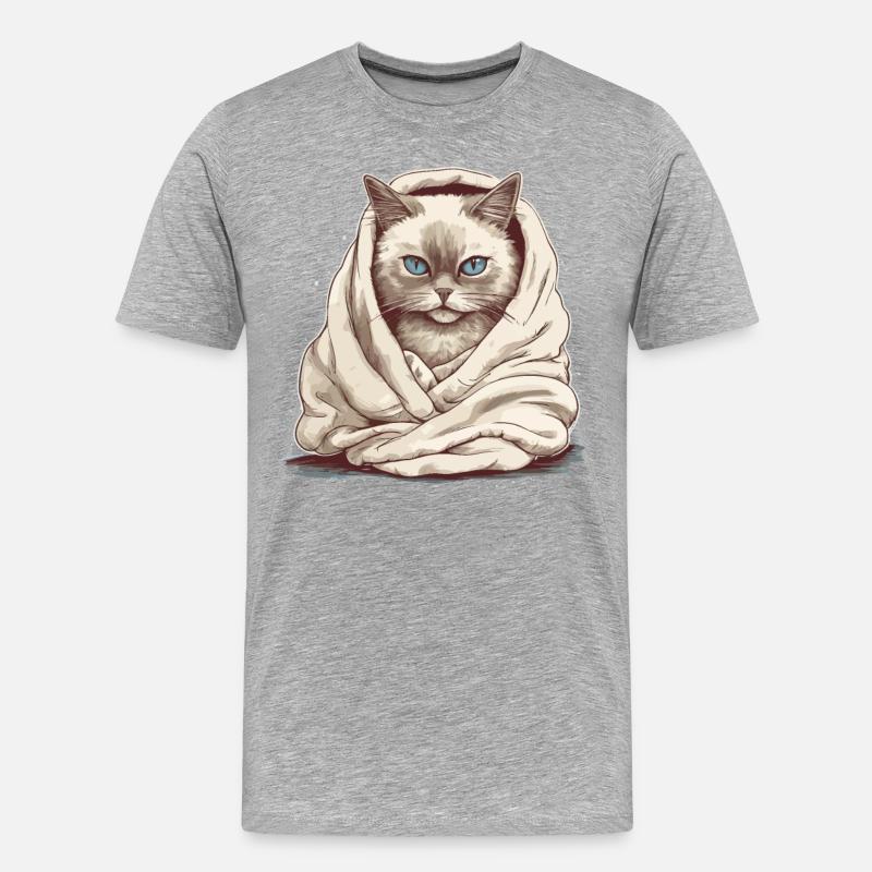 Katze in einer Decke - Männer Premium Bio T-Shirt - Grau meliert