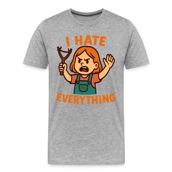 Ich hasse alles – Wütendes Kind mit Schleuder - Männer Premium Bio T-Shirt - Grau meliert - Vorne - Damien (186cm)