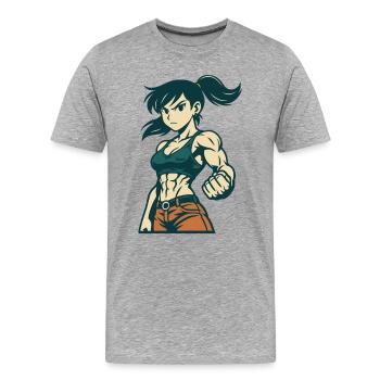 Muscular fighter with braid and strong fist - Men's Premium Organic T-Shirt - heather grey - Front - Damien (186cm)