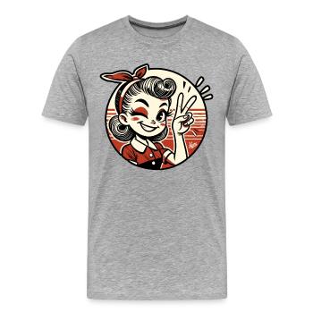 Retro 1950s Cartoon Girl with Peace Sign - Men's Premium Organic T-Shirt - heather grey - Front - Damien (186cm)
