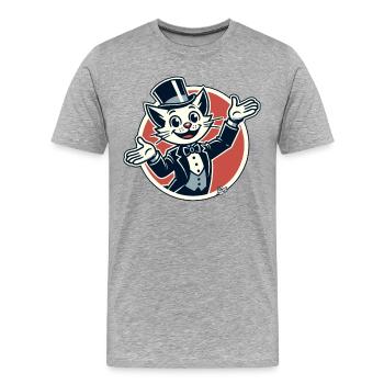 Chat joyeux en smoking et chapeau - T-shirt bio Premium Homme - gris chiné - Devant - Damien (186cm)