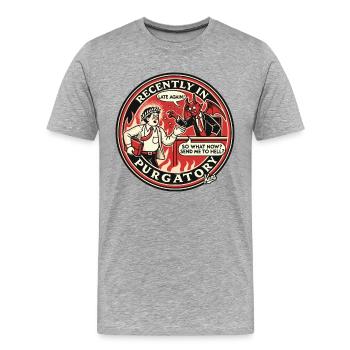 Dante: Wieder zu spät bei der Arbeit in der Hölle - Männer Premium Bio T-Shirt - Grau meliert - Vorne - Damien (186cm)