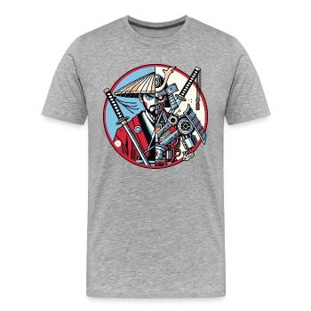 Samouraï Ronin ou Mecha Shogun - T-shirt bio Premium Homme - gris chiné - Devant - Damien (186cm)