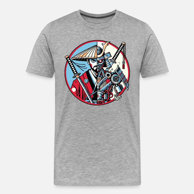 Samurai-Ronin oder Mecha-Shogun - Männer Premium Bio T-Shirt - Grau meliert