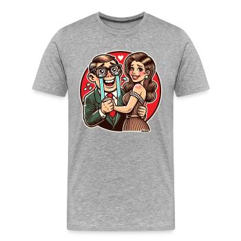 Glückliche Nerd mit attraktiver Ehefrau - Männer Premium Bio T-Shirt - Grau meliert - Vorne - Damien (186cm)