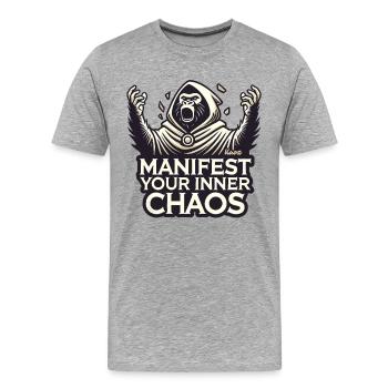 Prédicateur Gorille, manifestez votre chaos intérieur - T-shirt bio Premium Homme - gris chiné - Devant - Damien (186cm)