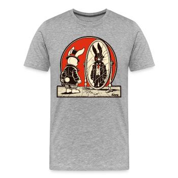 Düsterer Hase vor zerbrochenem Spiegel - Männer Premium Bio T-Shirt - Grau meliert - Vorne - Damien (186cm)