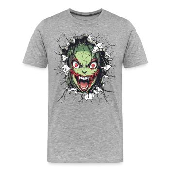 Un monstre effrayant traverse le mur - T-shirt bio Premium Homme - gris chiné - Devant - Damien (186cm)