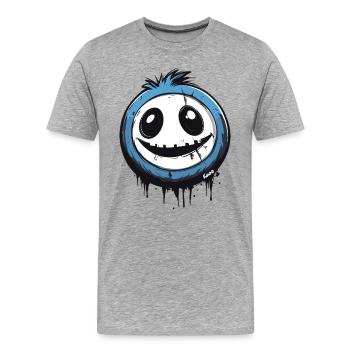 Lustiges Monster mit breitem Grinsen - Männer Premium Bio T-Shirt - Grau meliert - Vorne - Damien (186cm)