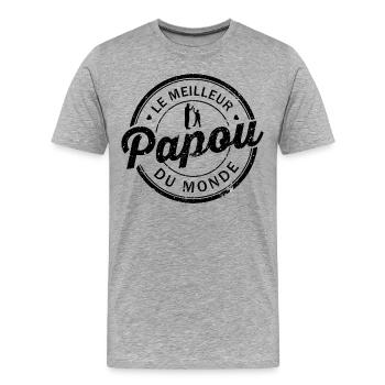 Certifié Le Meilleur Papou de Monde - T-shirt bio Premium Homme - gris chiné - Devant - Damien (186cm)