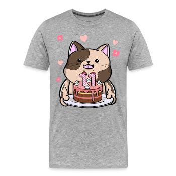 Mollige Katze Hält Eine Geburtstagstorte 11. - Männer Premium Bio T-Shirt - Grau meliert - Vorne - Damien (186cm)