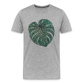 Gepunktetes Monstera Blatt, Pflanzen Motiv - Männer Premium Bio T-Shirt - Grau meliert - Vorne - Damien (186cm)