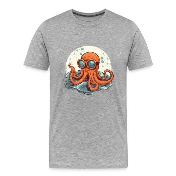 Poulpe comique ringard avec lunettes - T-shirt bio Premium Homme - gris chiné - Devant - Damien (186cm)