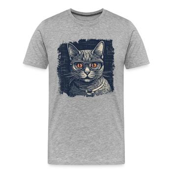 Nerdy cat with glasses and orange eyes - Men's Premium Organic T-Shirt - heather grey - Front - Damien (186cm)
