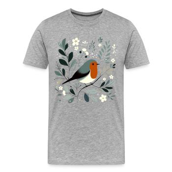 Robin with flowers - Men's Premium Organic T-Shirt - heather grey - Front - Damien (186cm)