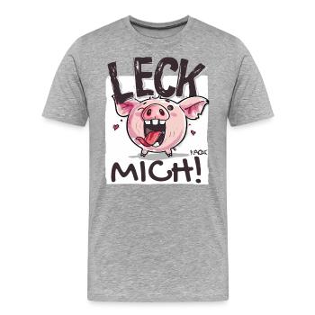 Petit cochon coquin : Lèche-moi - T-shirt bio Premium Homme - gris chiné - Devant - Damien (186cm)