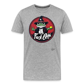 Frog Magician et un magicien : Piss Off - T-shirt bio Premium Homme - gris chiné - Devant - Damien (186cm)