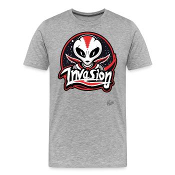 Mascotte d’invasion extraterrestre - T-shirt bio Premium Homme - gris chiné - Devant - Damien (186cm)