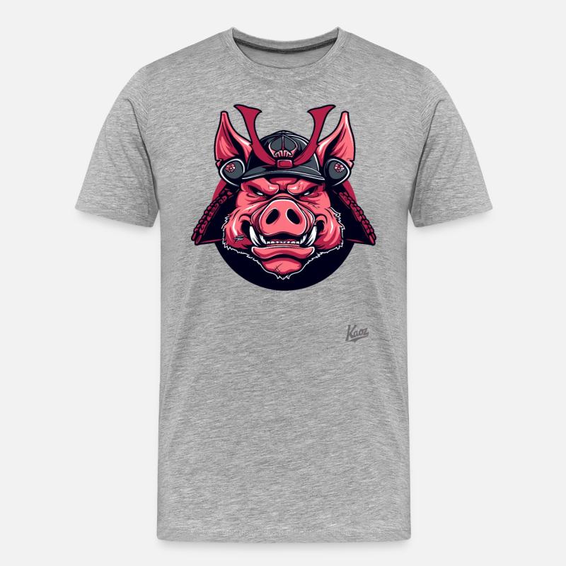 Shogun Samurai Schwein - Männer Premium Bio T-Shirt - Grau meliert
