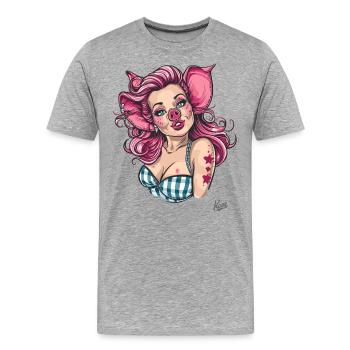 Pin-up et cochon cochon - T-shirt bio Premium Homme - gris chiné - Devant - Damien (186cm)