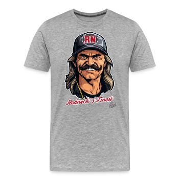 Trucker Bauer : mulet et moustache, le meilleur - T-shirt bio Premium Homme - gris chiné - Devant - Damien (186cm)