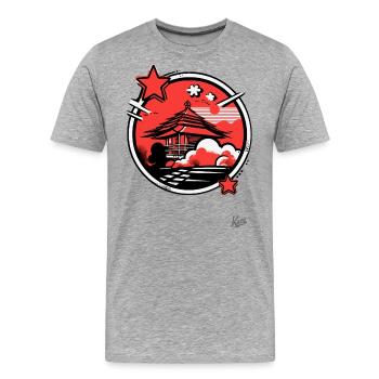 Temple japonais de la pagode shintoïste du Japon - T-shirt bio Premium Homme - gris chiné - Devant - Damien (186cm)
