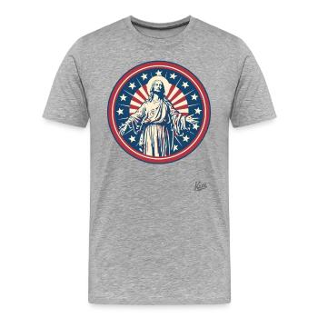 Patriotischer Amerikanischer Jesus - Männer Premium Bio T-Shirt - Grau meliert - Vorne - Damien (186cm)