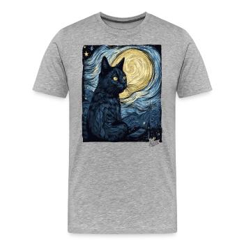 Nuit étoilée et chat noir - T-shirt bio Premium Homme - gris chiné - Devant - Damien (186cm)