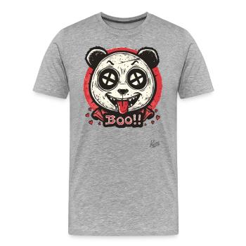 Gruselig-süßer Panda sagt "Buh" - Männer Premium Bio T-Shirt - Grau meliert - Vorne - Damien (186cm)