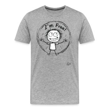 Figurine allumette : Je suis libre ! - T-shirt bio Premium Homme - gris chiné - Devant - Damien (186cm)