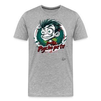 Psycho Pete : Plaisir fou - T-shirt bio Premium Homme - gris chiné - Devant - Damien (186cm)