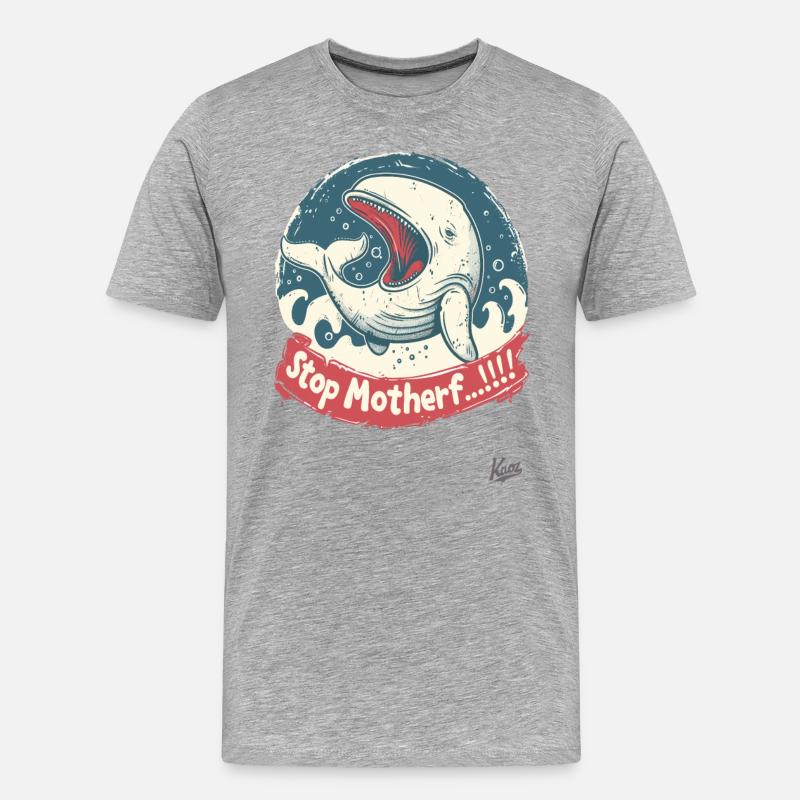 Bedrohte Art: Walfisch, STOP MUTTERF... - Männer Premium Bio T-Shirt - Grau meliert