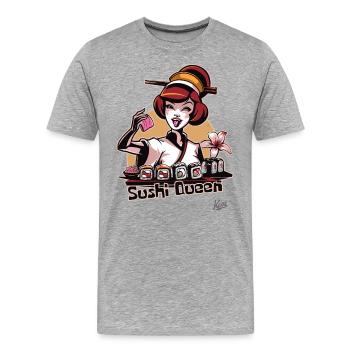Hobby Geisha : la joyeuse reine des sushis - T-shirt bio Premium Homme - gris chiné - Devant - Damien (186cm)
