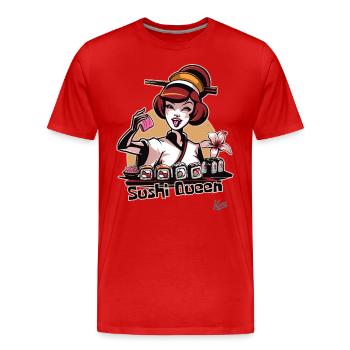 Hobby Geisha: The cheerful sushi queen - Men's Premium Organic T-Shirt - red - Front - Damien (186cm)