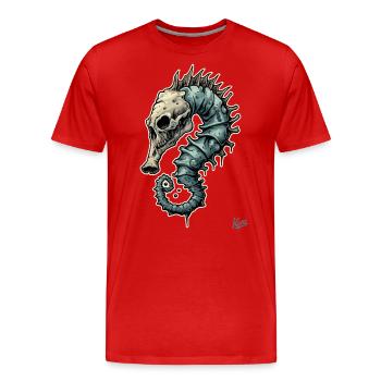 Funny, Freaky, Strange: Zombie Seahorse - Men's Premium Organic T-Shirt - red - Front - Damien (186cm)