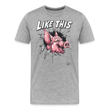 Percée : Comme ce cochon drôle - T-shirt bio Premium Homme - gris chiné - Devant - Damien (186cm)