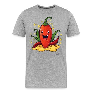 7032 funny happy paprika pepperoni chili - Männer Premium Bio T-Shirt - Grau meliert - Vorne - Damien (186cm)
