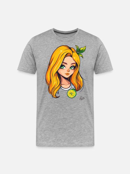 Das Orange-Zitronen-Mädchen - Männer Premium Bio T-Shirt - Grau meliert