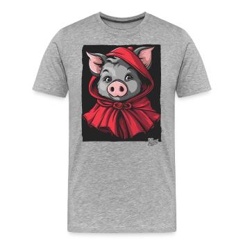 Le conte de fées du Petit Cochon Chaperon Rouge - T-shirt bio Premium Homme - gris chiné - Devant - Damien (186cm)