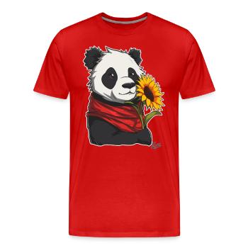 Super friendly, cute panda with sunflower - Men's Premium Organic T-Shirt - red - Front - Damien (186cm)