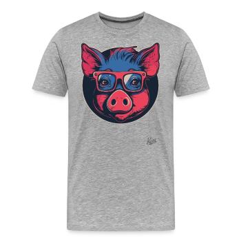 Cochon malin : Un cochon aussi malin qu’une truie - T-shirt bio Premium Homme - gris chiné - Devant - Damien (186cm)