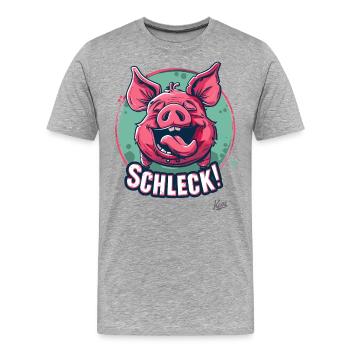 Lecker Essen und Trinken mit Schwein: Schleck! - Männer Premium Bio T-Shirt - Grau meliert - Vorne - Damien (186cm)