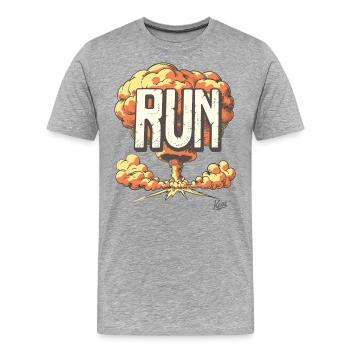 Nuklearer Boom: Flucht vor der Explosion, Laufen - Männer Premium Bio T-Shirt - Grau meliert - Vorne - Damien (186cm)