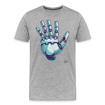 Main robotique avec lumières et câbles – Cyborg - T-shirt bio Premium Homme - gris chiné - Devant - Damien (186cm)