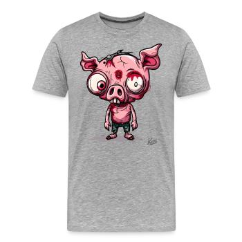 Petit cochon zombie effrayant - T-shirt bio Premium Homme - gris chiné - Devant - Damien (186cm)