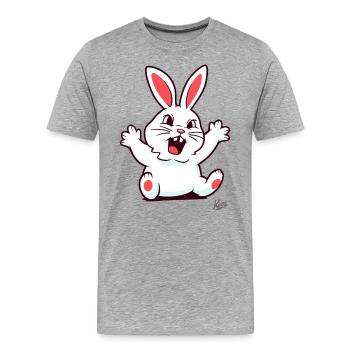 Insatisfait : Petit lapin blanc lancinant - T-shirt bio Premium Homme - gris chiné - Devant - Damien (186cm)