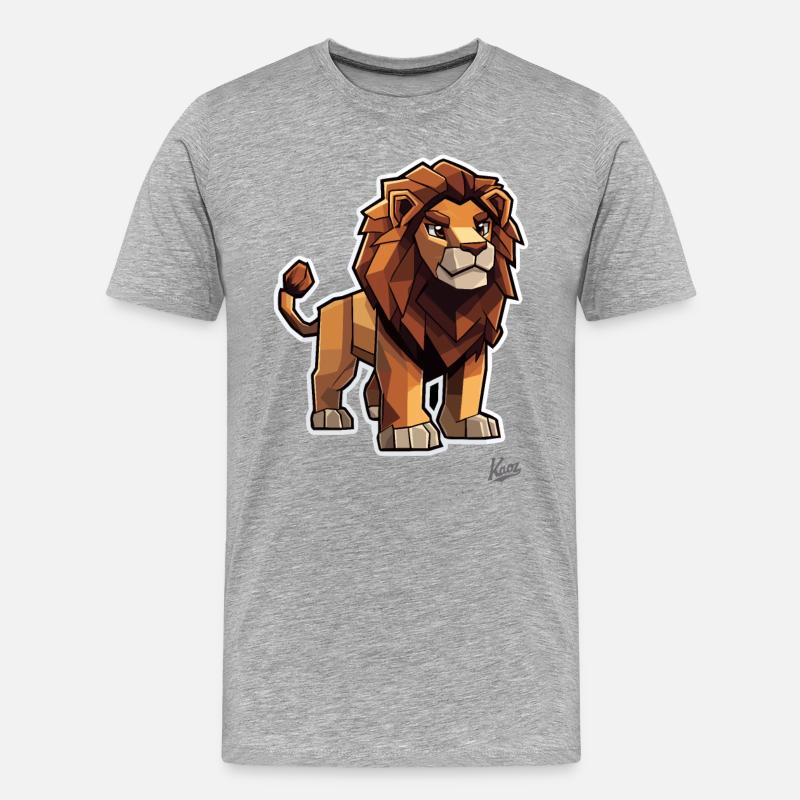 Starker Pixel-Löwe - Männer Premium Bio T-Shirt - Grau meliert