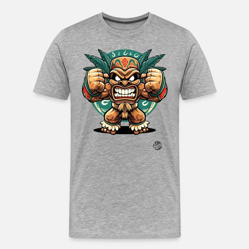 Wütender Maya-Aztekischer Dschungel-Tiki-Gott - Männer Premium Bio T-Shirt - Grau meliert