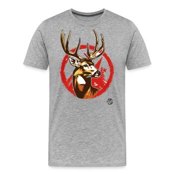 Sowjetisch-Kommunistisch: Propaganda Hirsch - Männer Premium Bio T-Shirt - Grau meliert - Vorne - Damien (186cm)