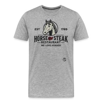 Drôle de design de restaurant « Horse Steak » Satire - T-shirt bio Premium Homme - gris chiné - Devant - Damien (186cm)